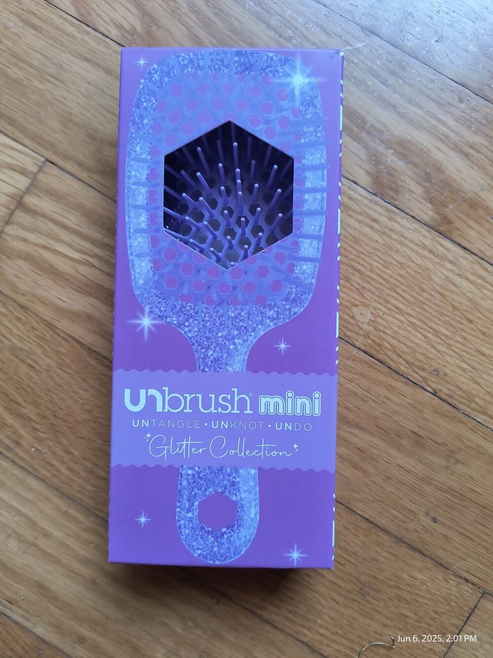 FHI Unbrush Mini Glitter Collection Purple Untangle Unknot Undo Hair Brush